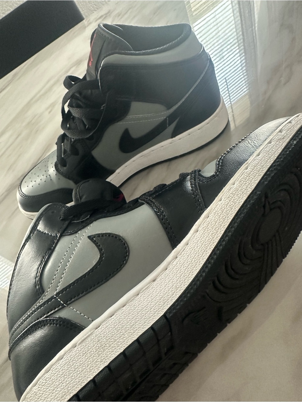 Jordan Black and Light Gray Mid-Top Sneakers